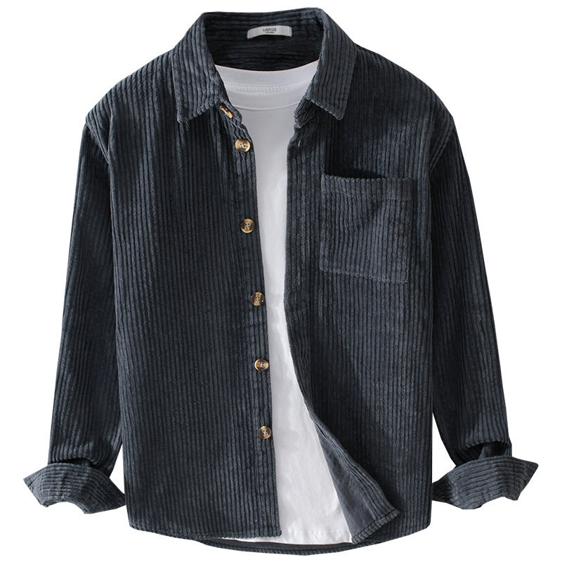 Men’s Winter Corduroy Shirt With Pocket & Lapel