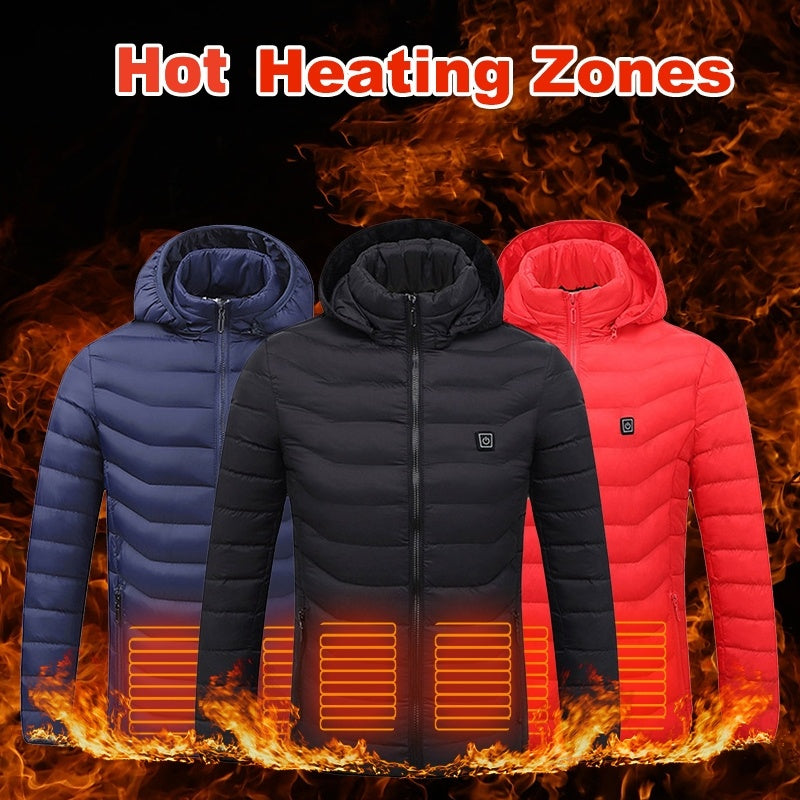 Men’s Heated Puffer Jacket Electric Insulated Hood Windbreaker