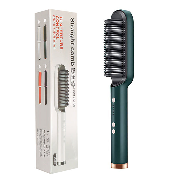 2-in-1 Hair Straightener & Curler – Electric Hot Comb Brush