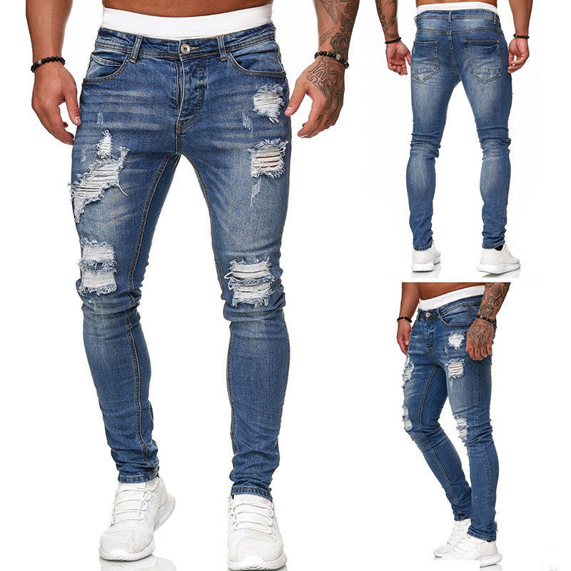 Men’s Ripped Skinny Jeans – Vintage Wash Street Style