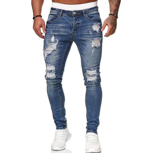 Men’s Ripped Skinny Jeans – Vintage Wash Street Style