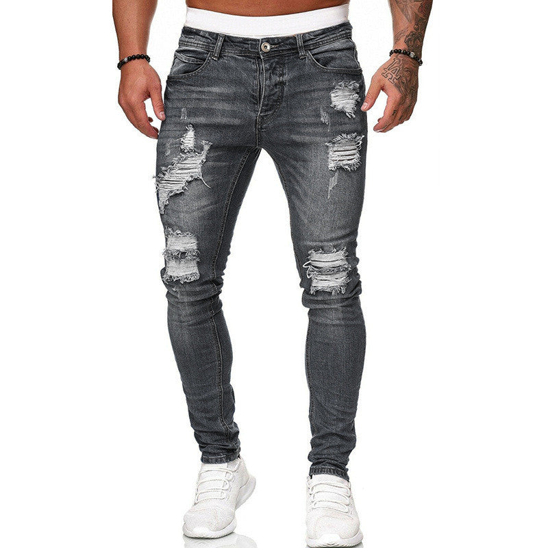Men’s Ripped Skinny Jeans – Vintage Wash Street Style
