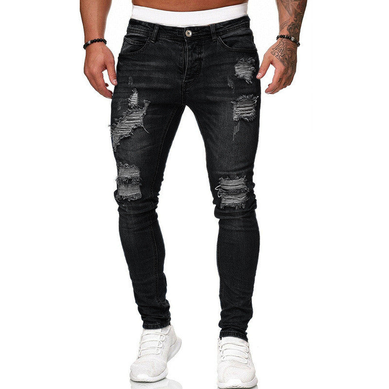 Men’s Ripped Skinny Jeans – Vintage Wash Street Style