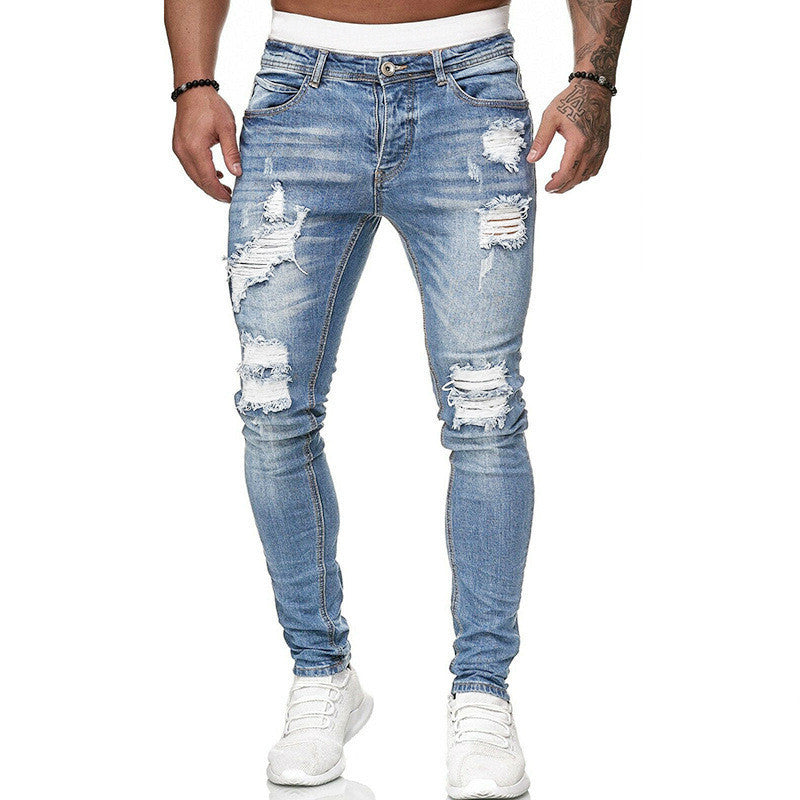 Men’s Ripped Skinny Jeans – Vintage Wash Street Style
