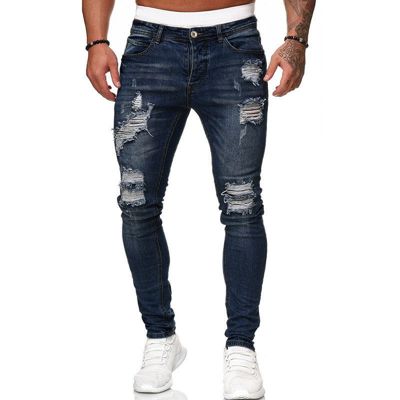 Men’s Ripped Skinny Jeans – Vintage Wash Street Style