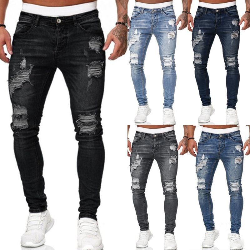 Men’s Ripped Skinny Jeans – Vintage Wash Street Style