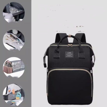 Multifunctional Baby Diaper Backpack With Folding Crib