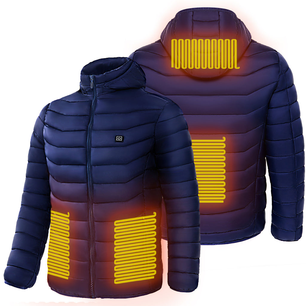 Men’s Heated Puffer Jacket Electric Insulated Hood Windbreaker