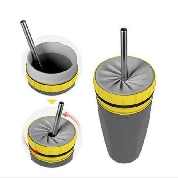 Double Insulated Travel Cup – Portable No-Cover Tumbler with Straw