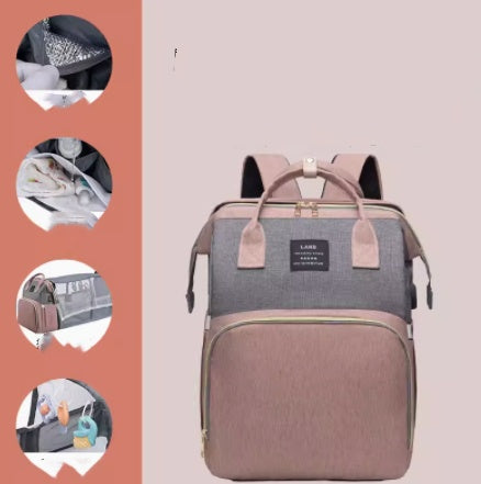 Multifunctional Baby Diaper Backpack With Folding Crib
