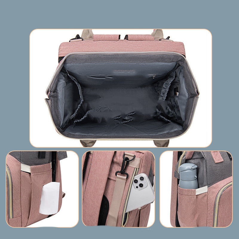 Multifunctional Baby Diaper Backpack With Folding Crib