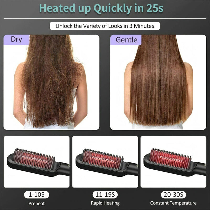 2-in-1 Hair Straightener & Curler – Electric Hot Comb Brush