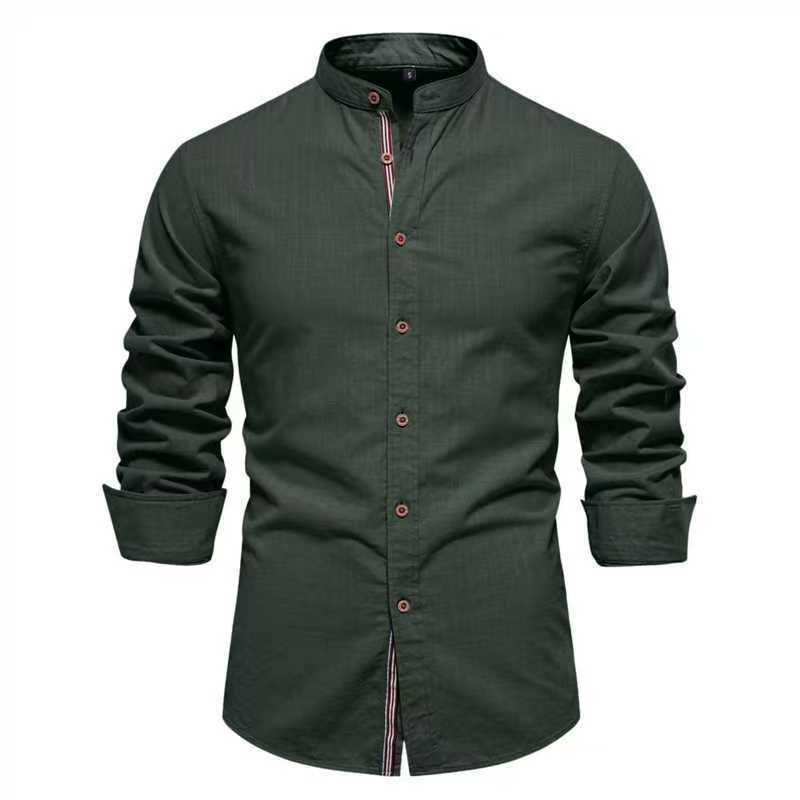 Men’s Solid Color Long-Sleeve Casual Shirt