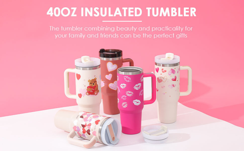 40oz Insulated Stainless Steel Tumbler with Handle and Straw