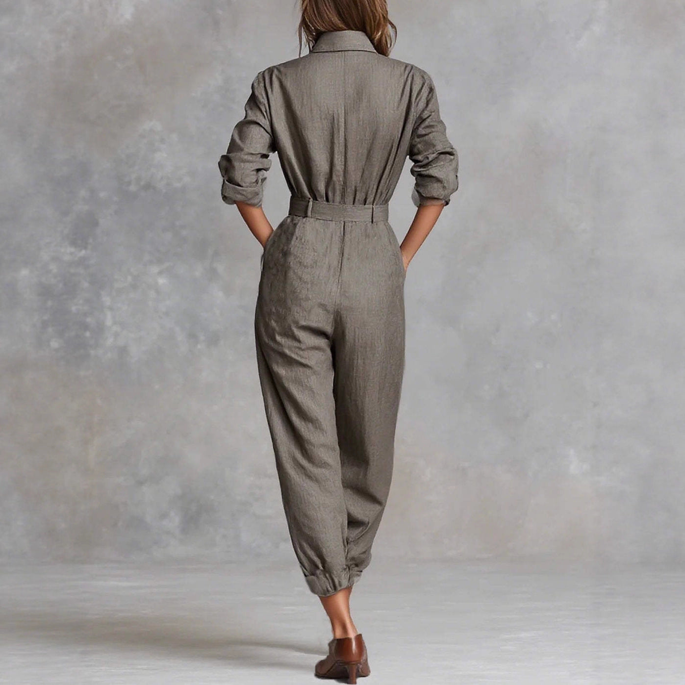 Women’s Long-Sleeved Lapel Jumpsuit Elegant & Trend