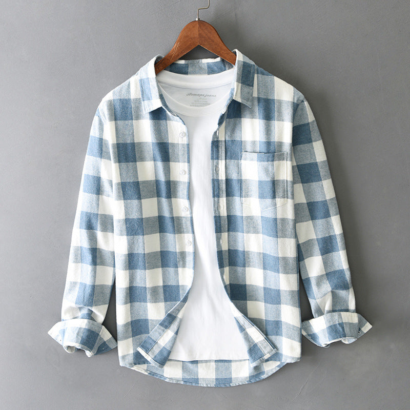 Men’s Loose Plaid Lapel Long-Sleeve Casual Shirt