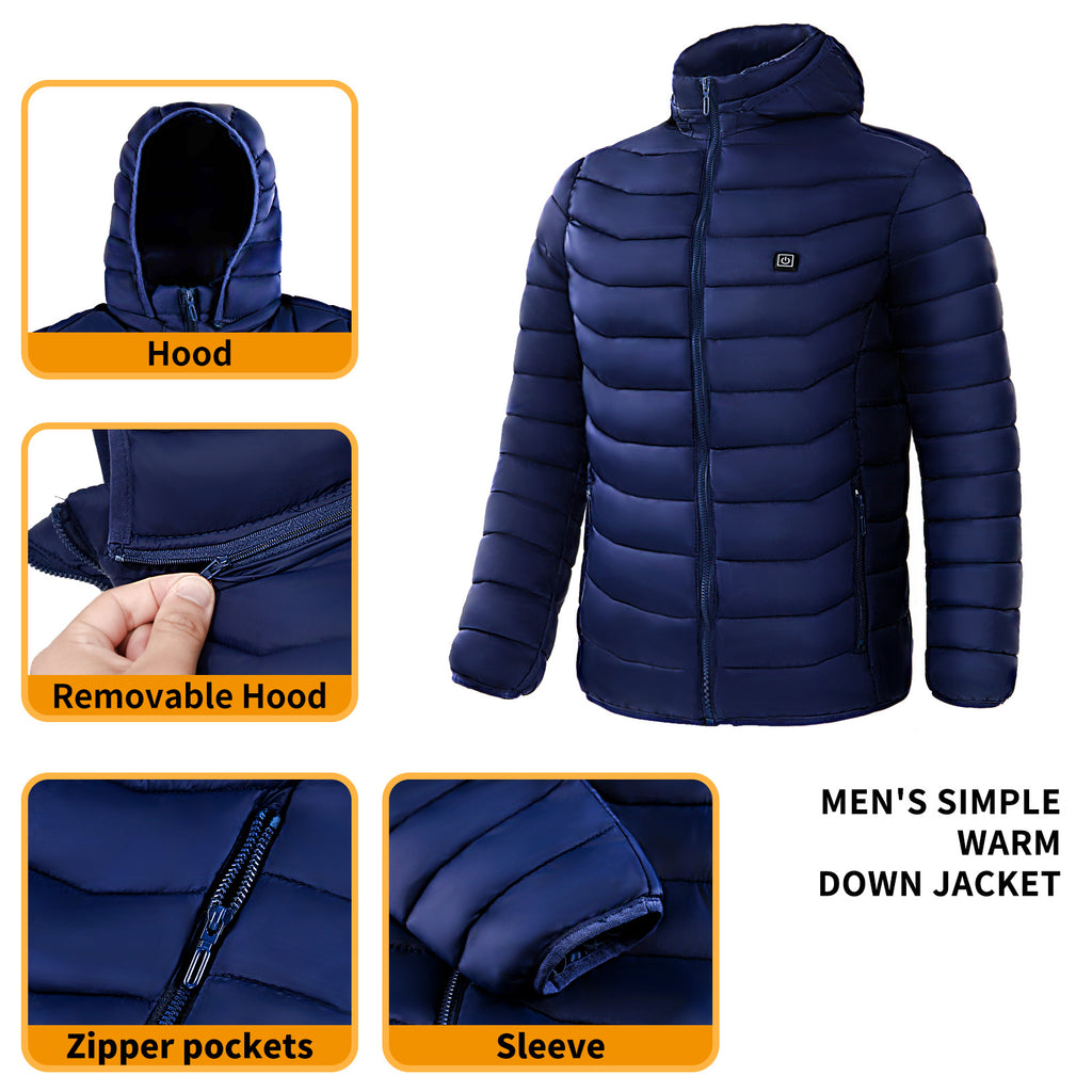 Men’s Heated Puffer Jacket Electric Insulated Hood Windbreaker
