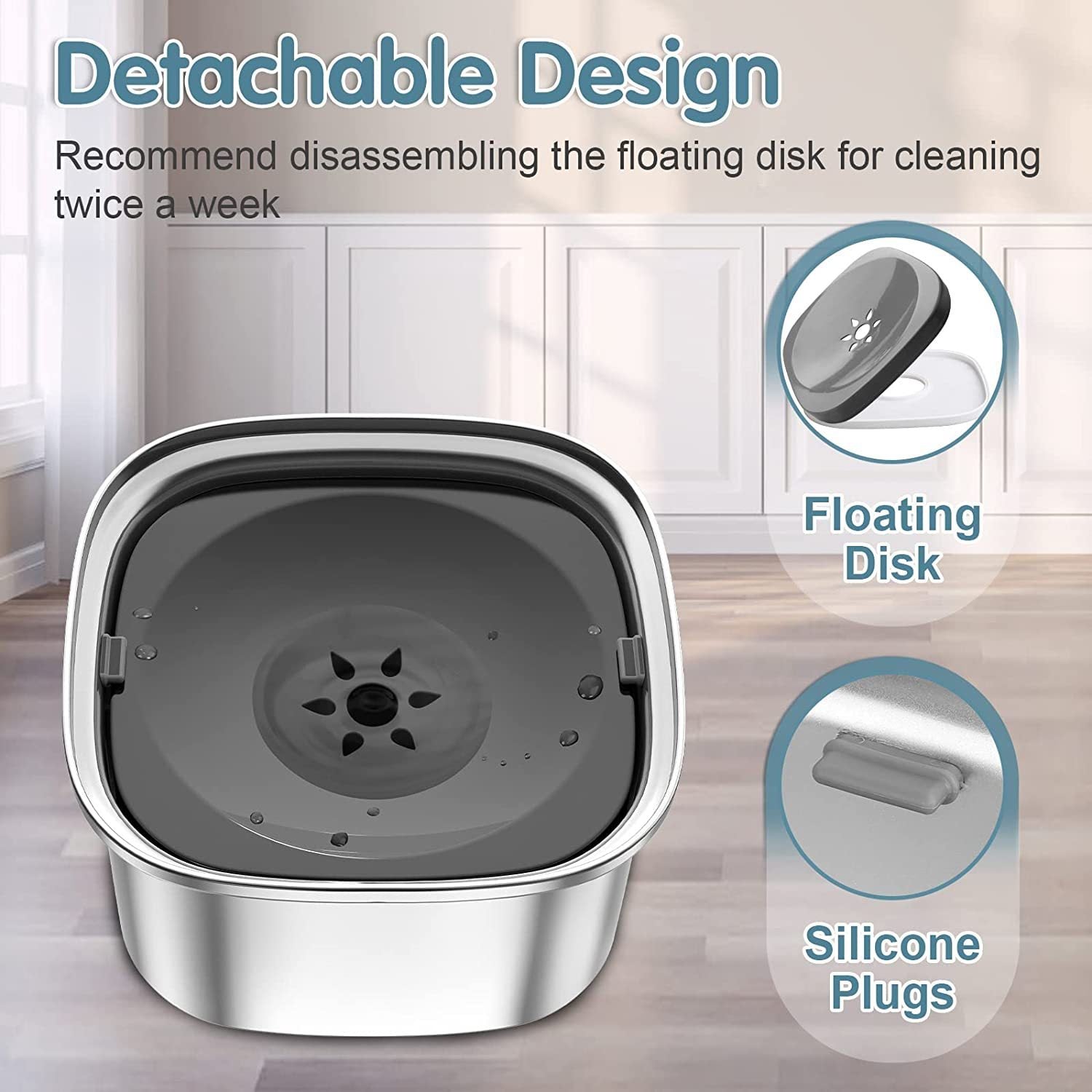 Pet Stainless Steel Water Bowl Large Capacity Floating Design