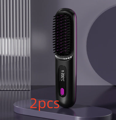 2-in-1 Wireless Hair Straightener – Fast Heating Comb & Curler