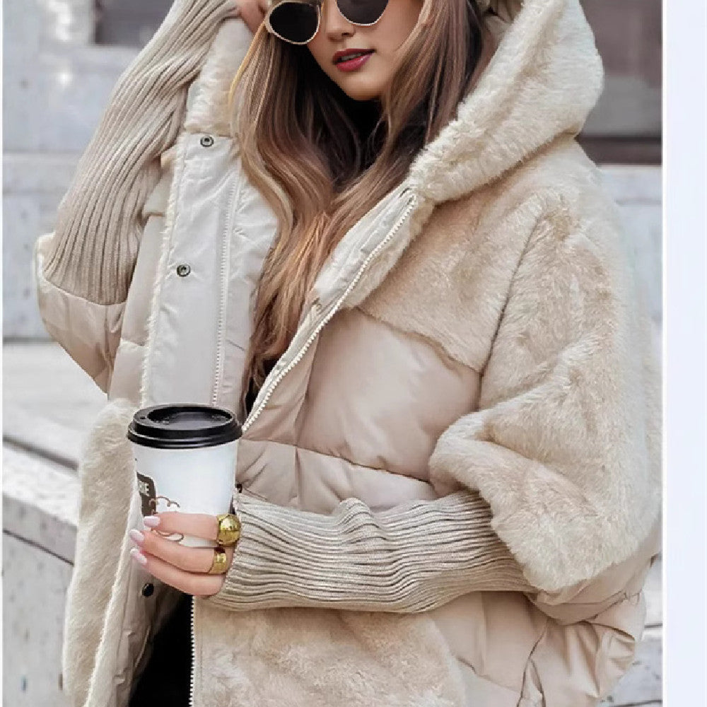 Women’s Hooded Cotton Coat – Faux Fur Patchwork