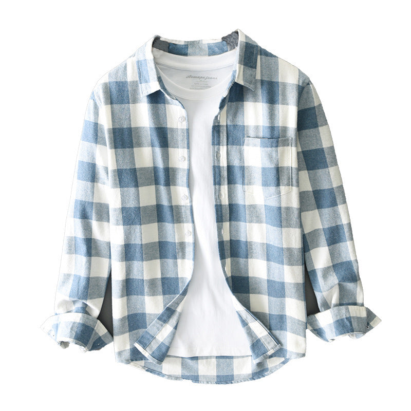 Men’s Loose Plaid Lapel Long-Sleeve Casual Shirt