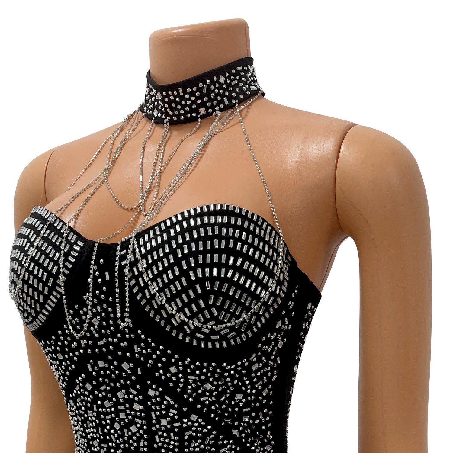 Women's Chest-wrapped Tassel Rhinestone Dress