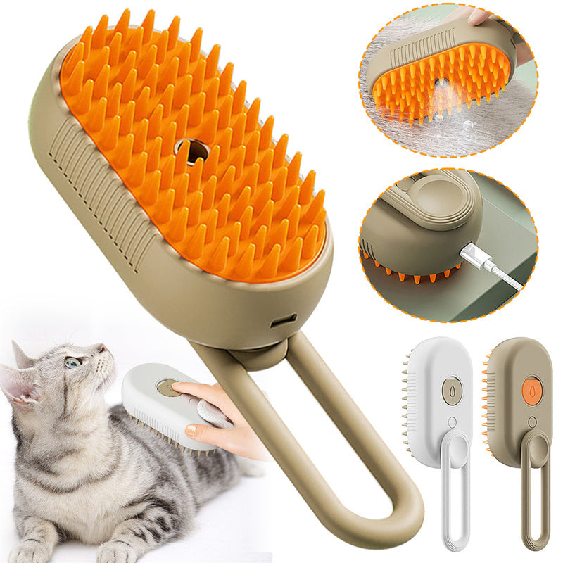 Cat Steam Brush 3-in-1 Electric Grooming Comb for Pets