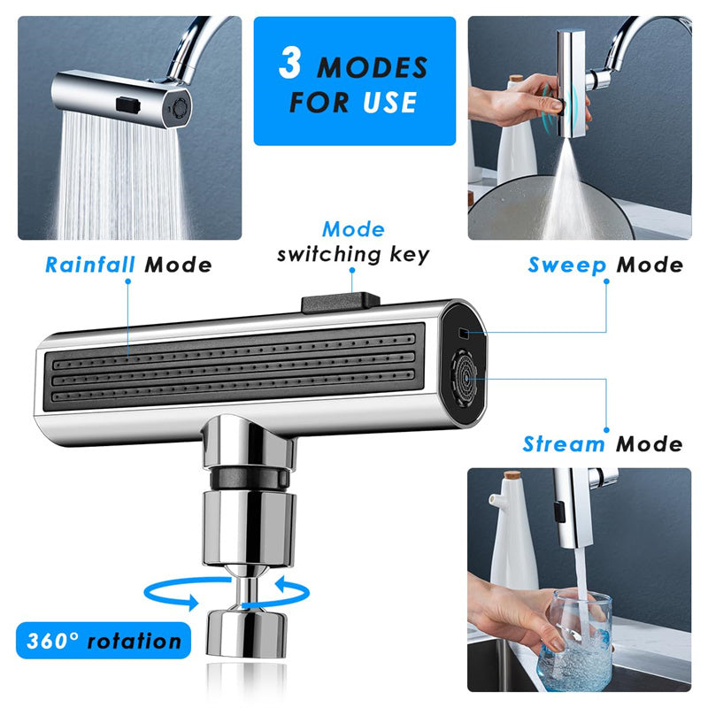 Rotating Splash-Proof Waterfall Faucet Nozzle for Kitchen Sink
