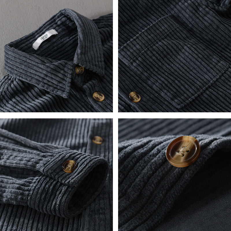 Men’s Winter Corduroy Shirt With Pocket & Lapel