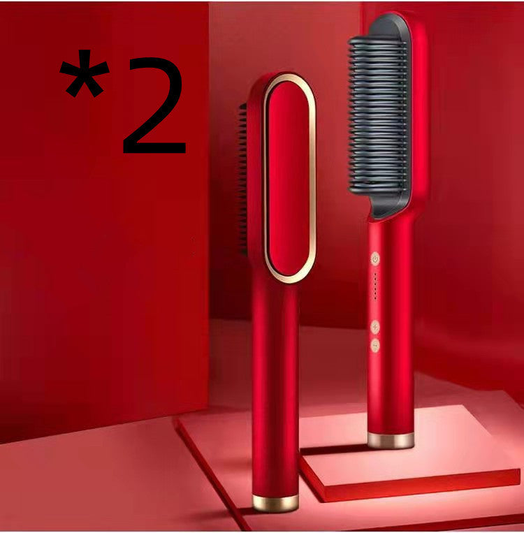 2-in-1 Hair Straightener & Curler – Electric Hot Comb Brush