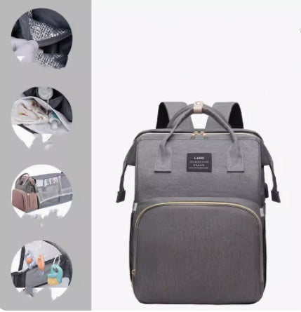 Multifunctional Baby Diaper Backpack With Folding Crib