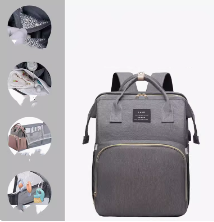 Multifunctional Baby Diaper Backpack With Folding Crib