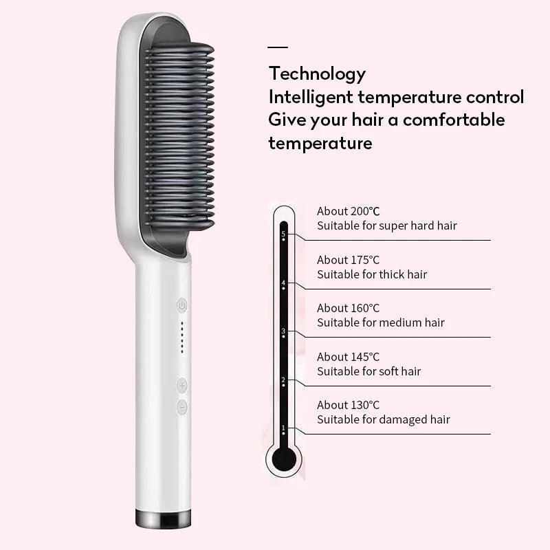 2-in-1 Hair Straightener & Curler – Electric Hot Comb Brush