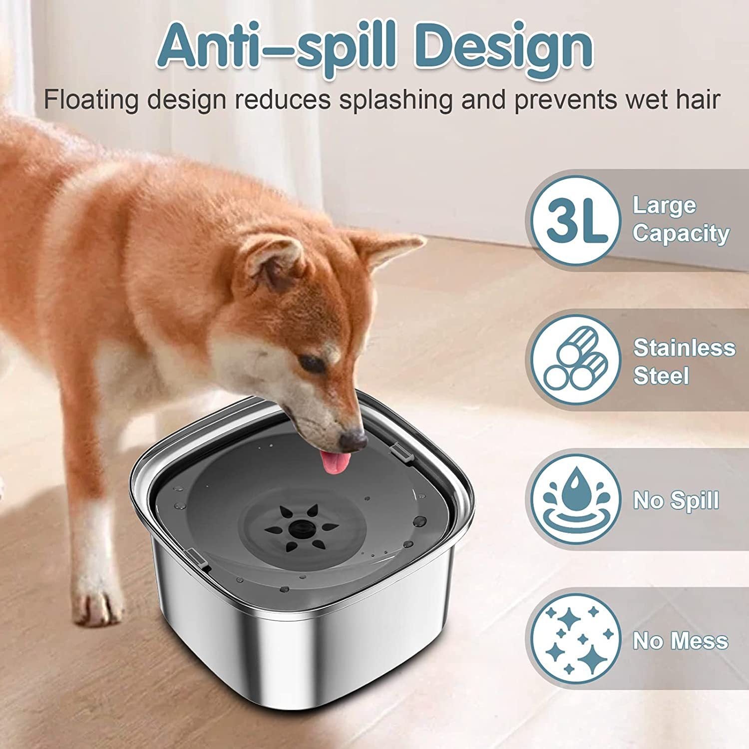 Pet Stainless Steel Water Bowl Large Capacity Floating Design