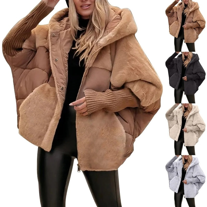 Women’s Hooded Cotton Coat – Faux Fur Patchwork