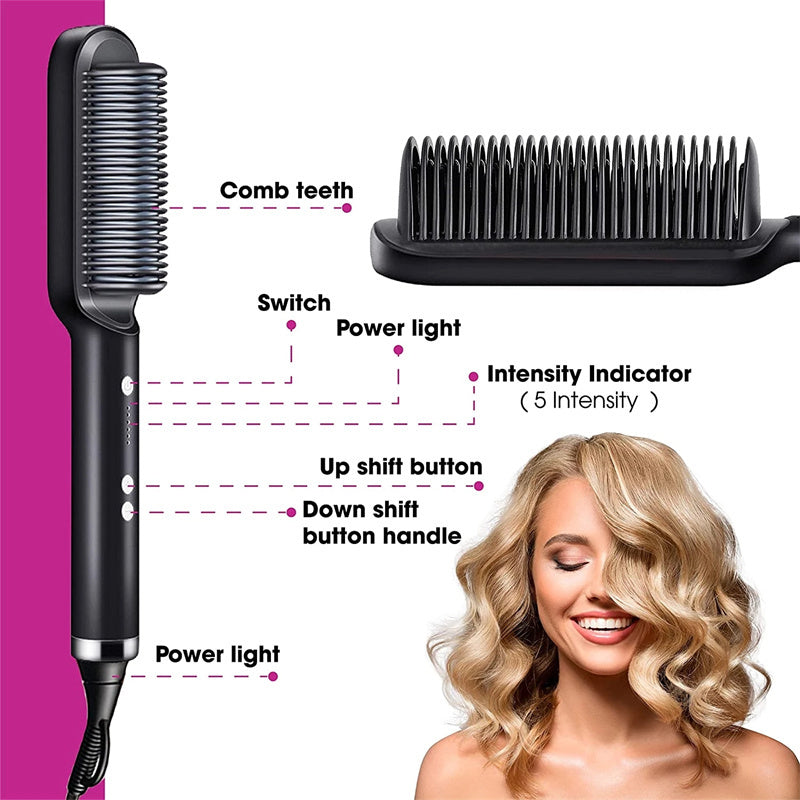 2-in-1 Hair Straightener & Curler – Electric Hot Comb Brush