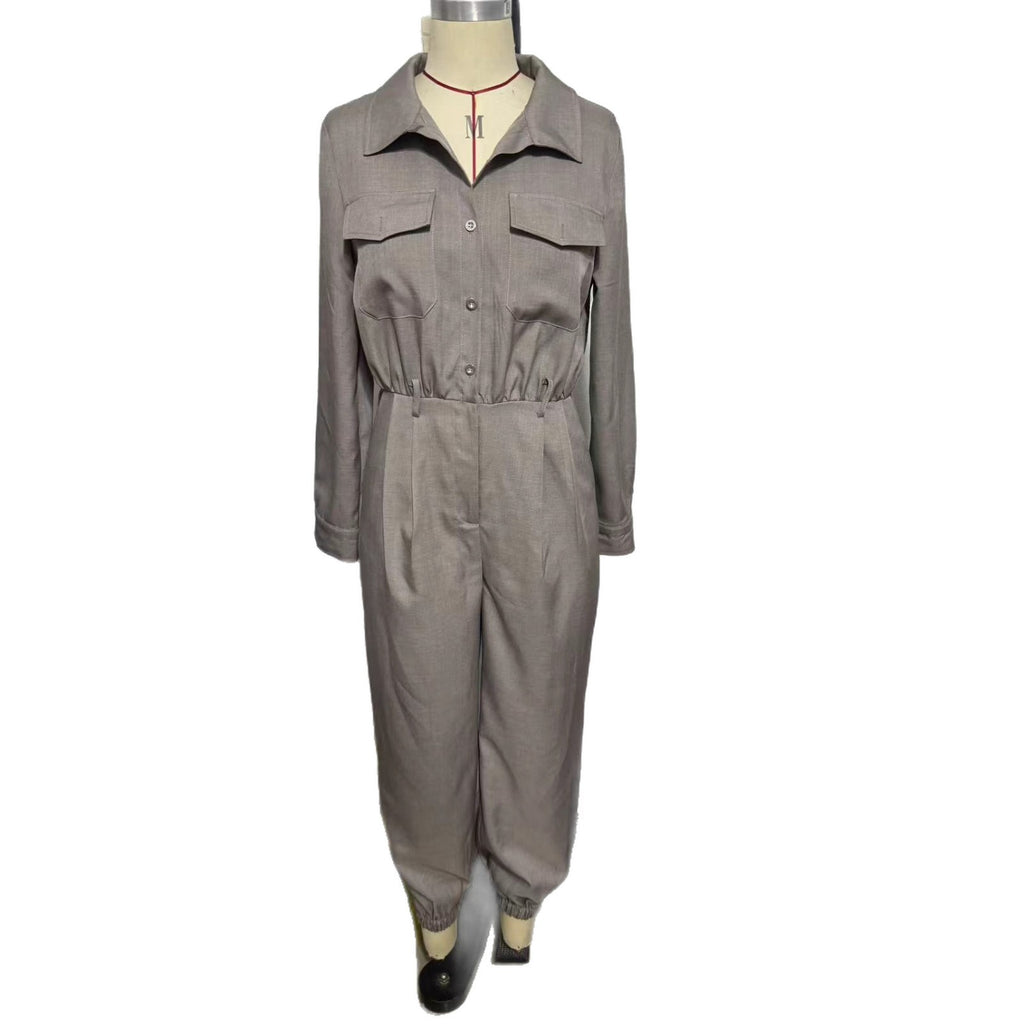 Women’s Long-Sleeved Lapel Jumpsuit Elegant & Trend