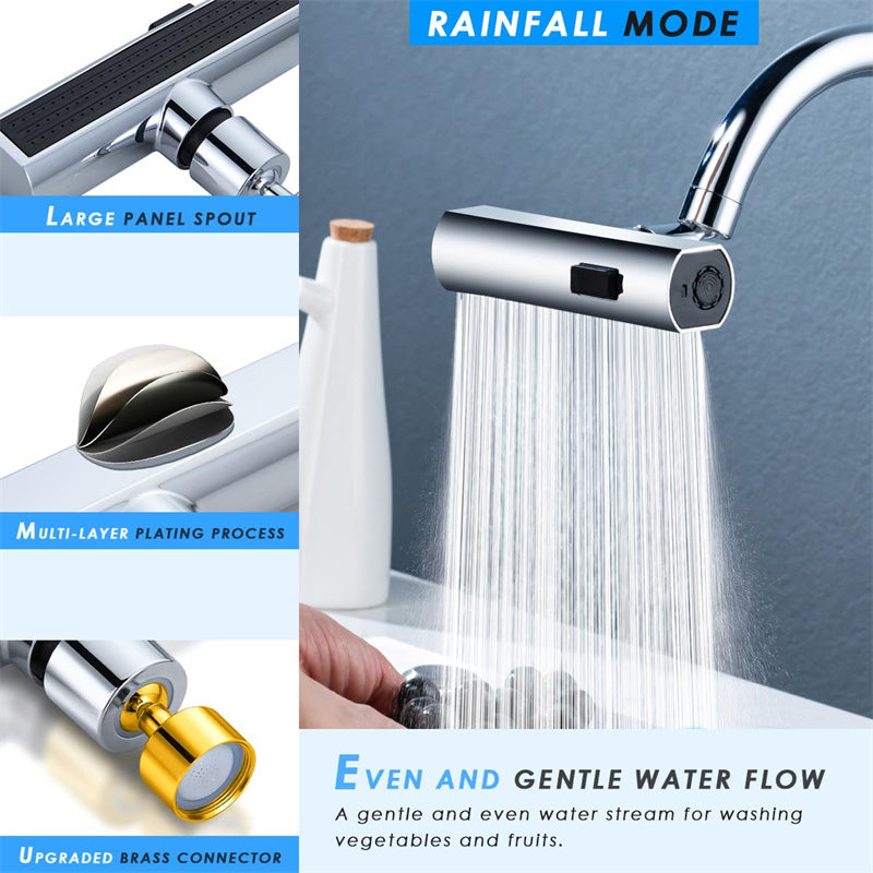 Rotating Splash-Proof Waterfall Faucet Nozzle for Kitchen Sink