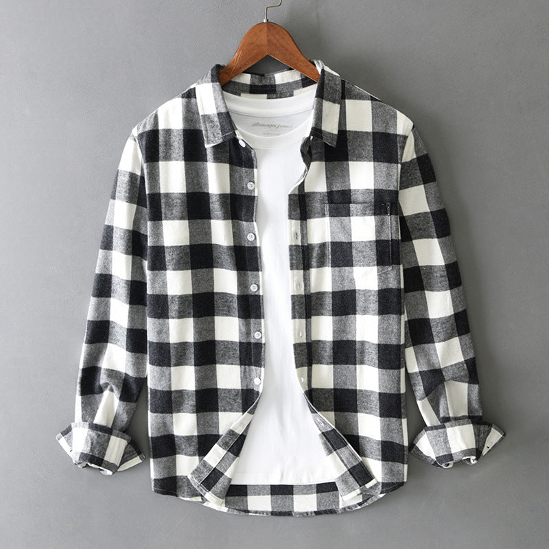 Men’s Loose Plaid Lapel Long-Sleeve Casual Shirt