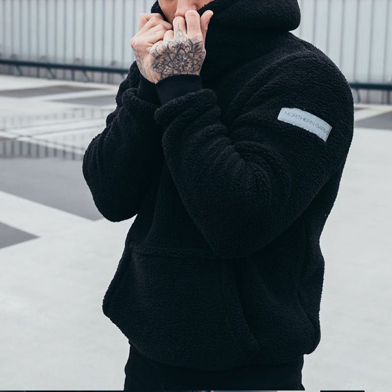 Men’s Plush Hooded Pullover With Big Pocket