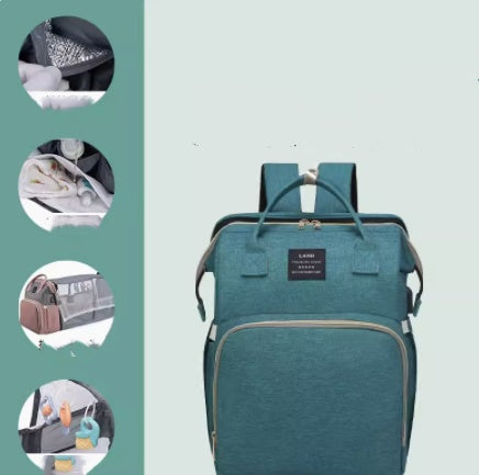 Multifunctional Baby Diaper Backpack With Folding Crib