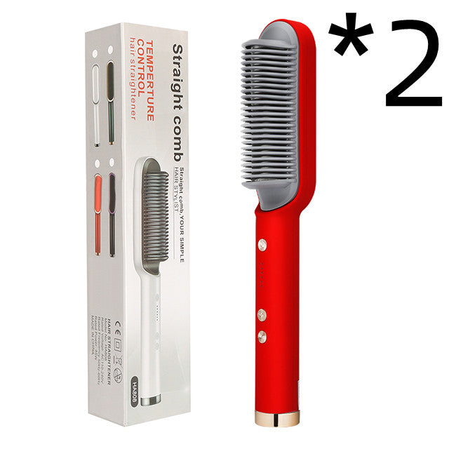 2-in-1 Hair Straightener & Curler – Electric Hot Comb Brush