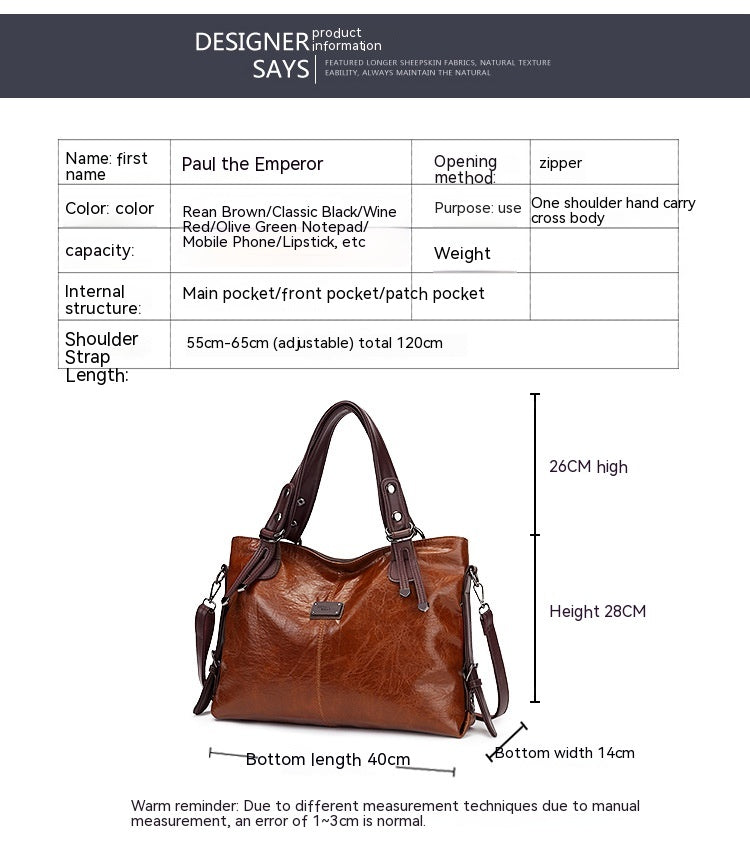 Retro Soft Leather Large Capacity Tote & Crossbody