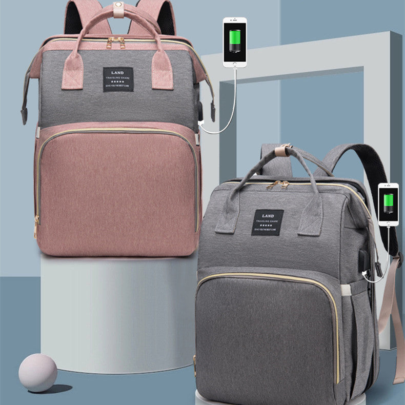 Multifunctional Baby Diaper Backpack With Folding Crib