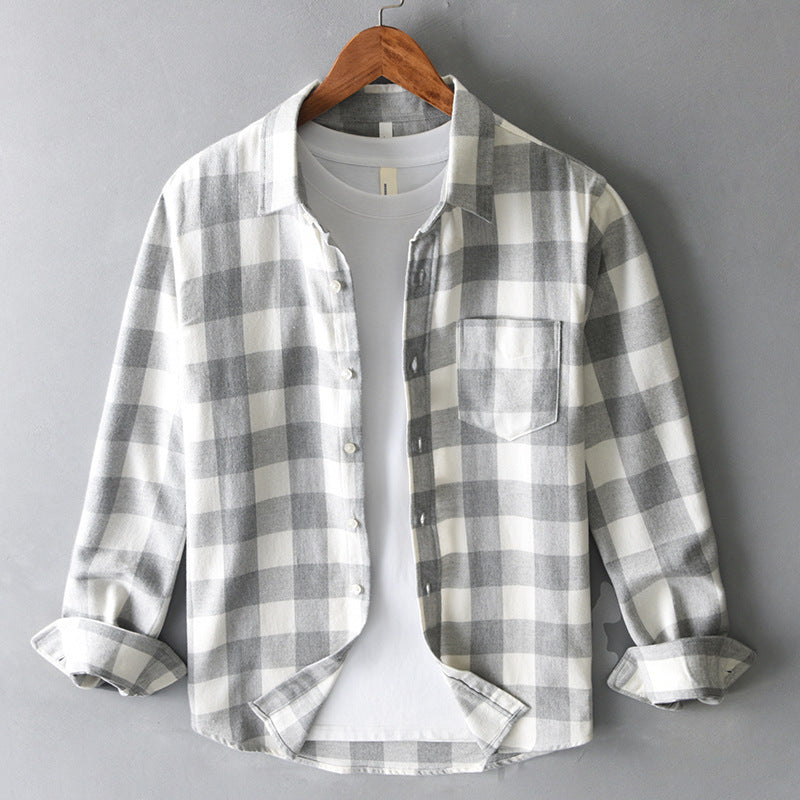 Men’s Loose Plaid Lapel Long-Sleeve Casual Shirt
