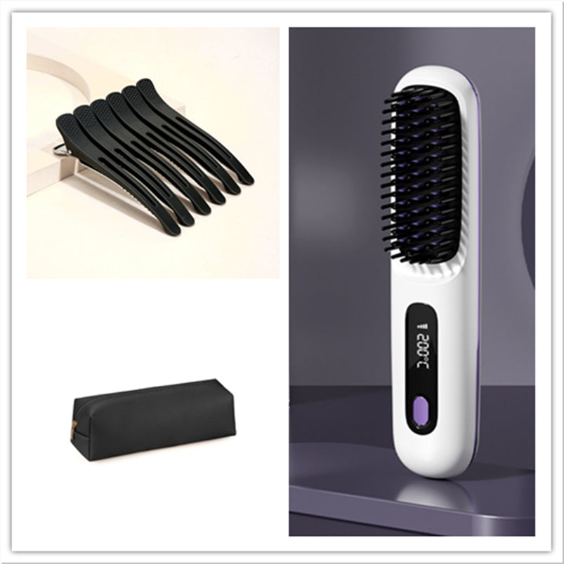 2-in-1 Wireless Hair Straightener – Fast Heating Comb & Curler