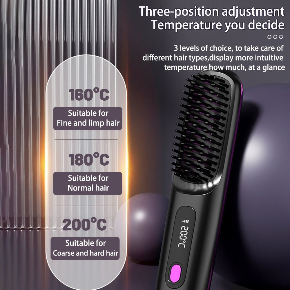 2-in-1 Wireless Hair Straightener – Fast Heating Comb & Curler