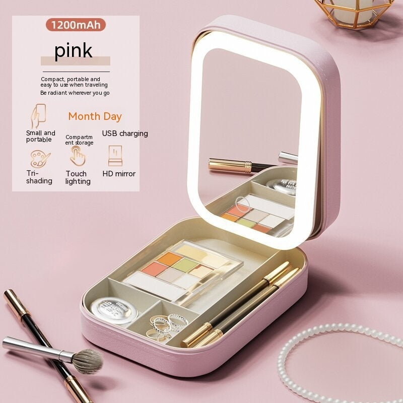 LED Makeup Storage Box – Portable Organizer with Mirror & Light