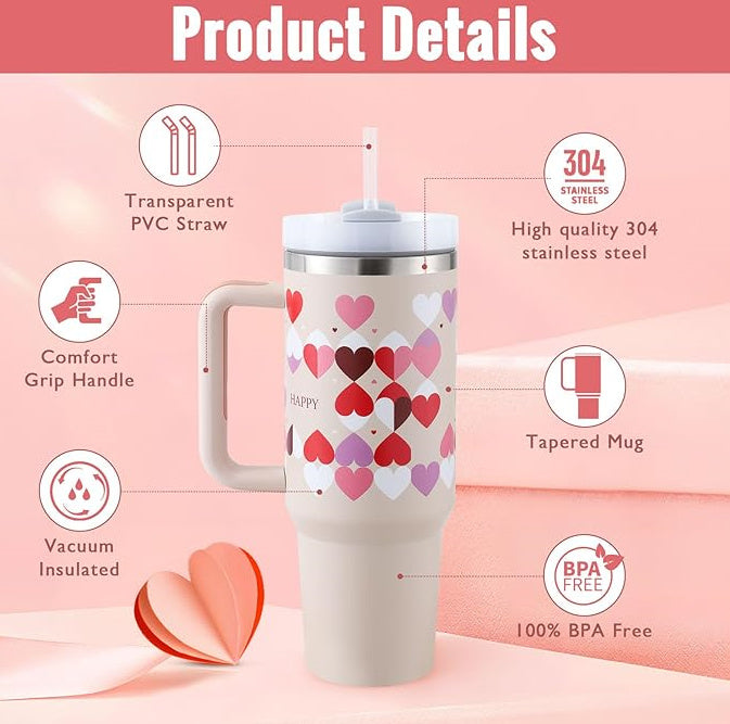 40oz Insulated Stainless Steel Tumbler with Handle and Straw