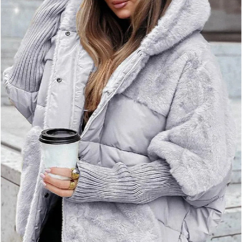 Women’s Hooded Cotton Coat – Faux Fur Patchwork